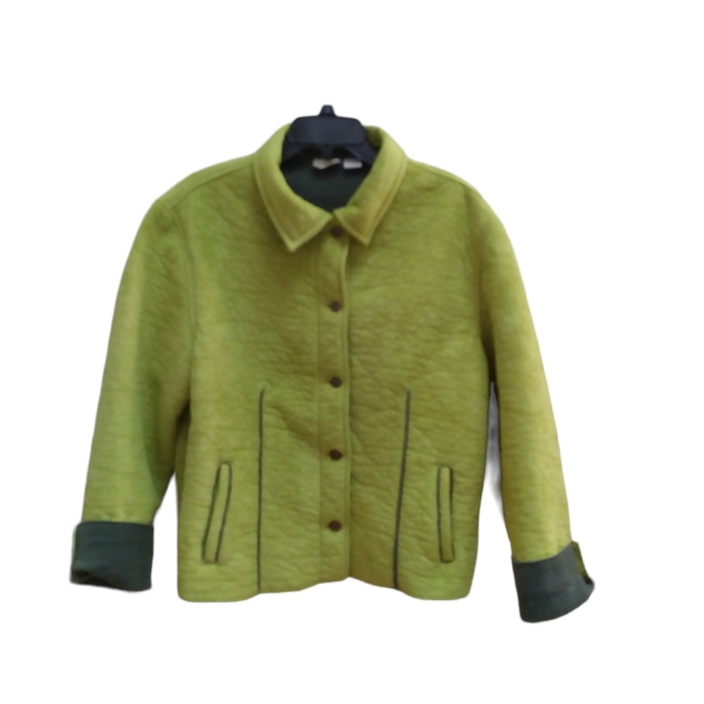 Tsunami Green Button Down Micro Fiber Womens Sz XL Long Sleeve Coat